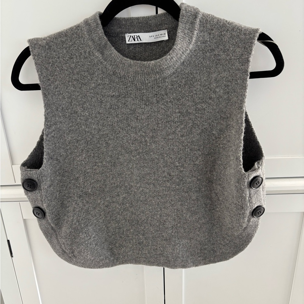 Zara Charcoal Sleeveless Knit with Side Buttons